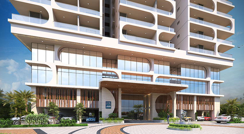 Official render of the Jains Radhakrishna Bliss arrival lobby